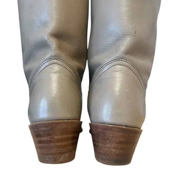 Frye Vintage Taupe Tan Leather Almond Toe Mid Calf Cowgirl Boots 9.5 - Picture 6 of 11